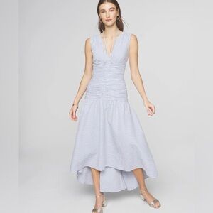 WHBM, Sleeveless Seersucker Blue Stripe Dress, Size 4